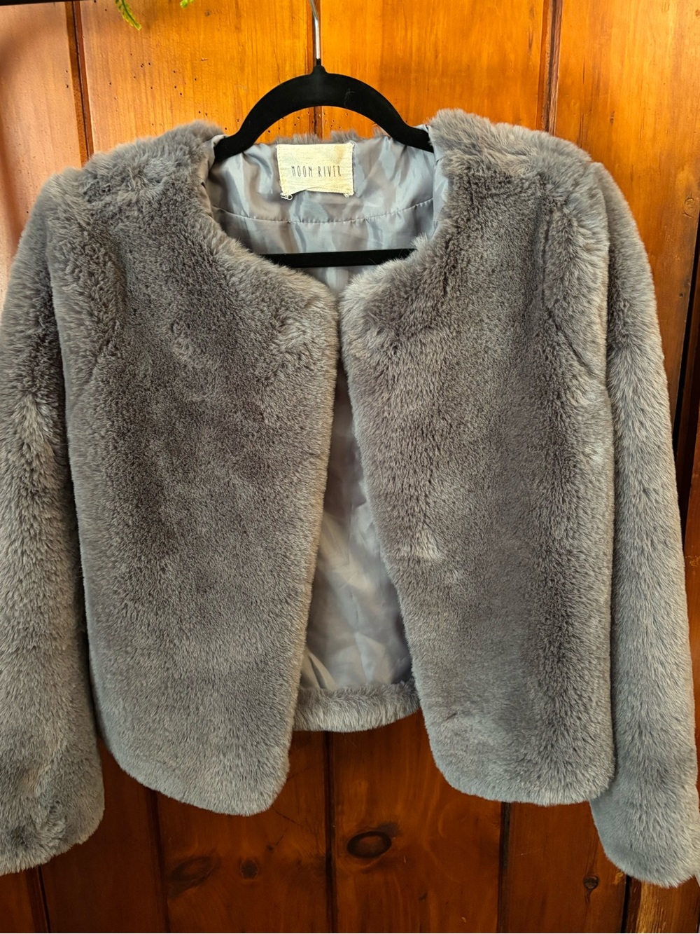Moon River Gray Plush Faux Fur Coat
